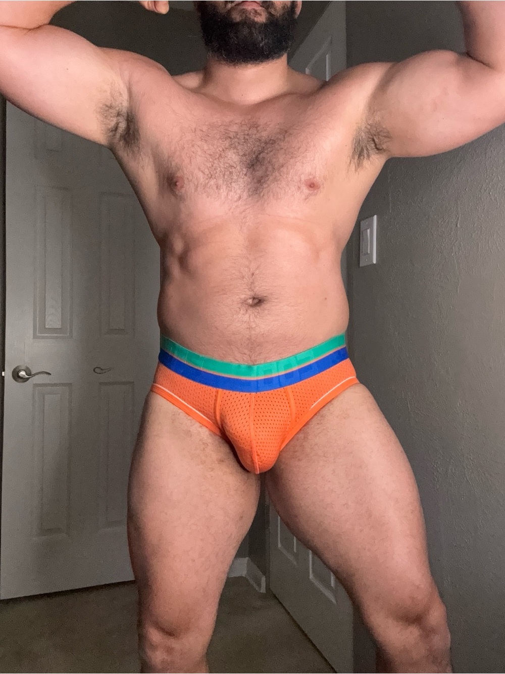 CODE 22 Men's Orange Performance Briefs with Teal & Blue Waistband - Picture 5 of 5